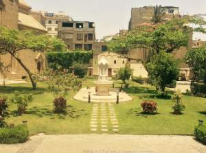 The garden at the Armenian Orthodox Cathedral in central Cairo. Egyptian-Armenian architect Nairy Hampikian restored the 1924 church and re-landscaped the gardens. 